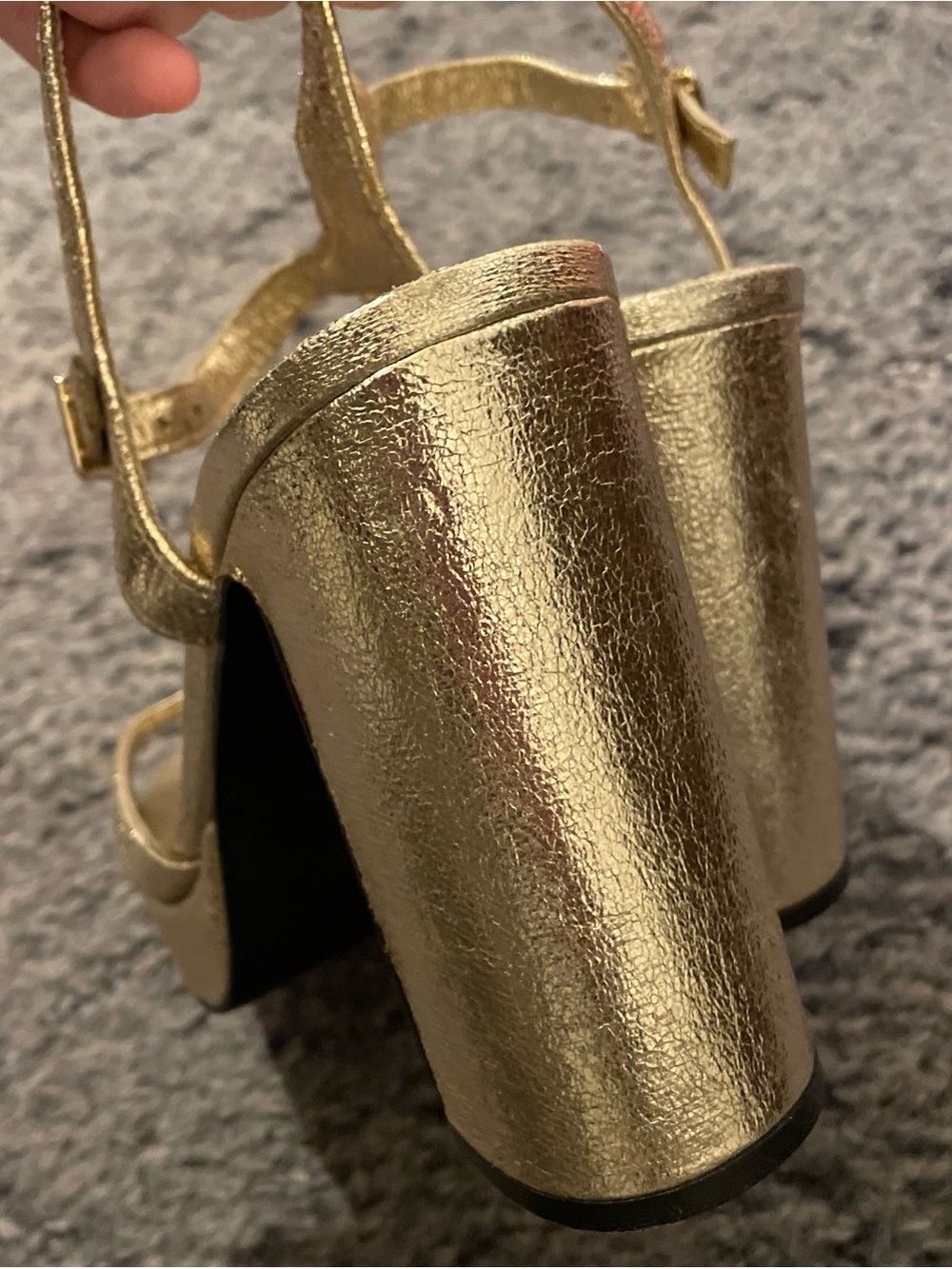 ZARA Metallic Gold Chunky Block Heels Strappy Buckle Adjustable Size UK 42 US 11 - Picture 3 of 6